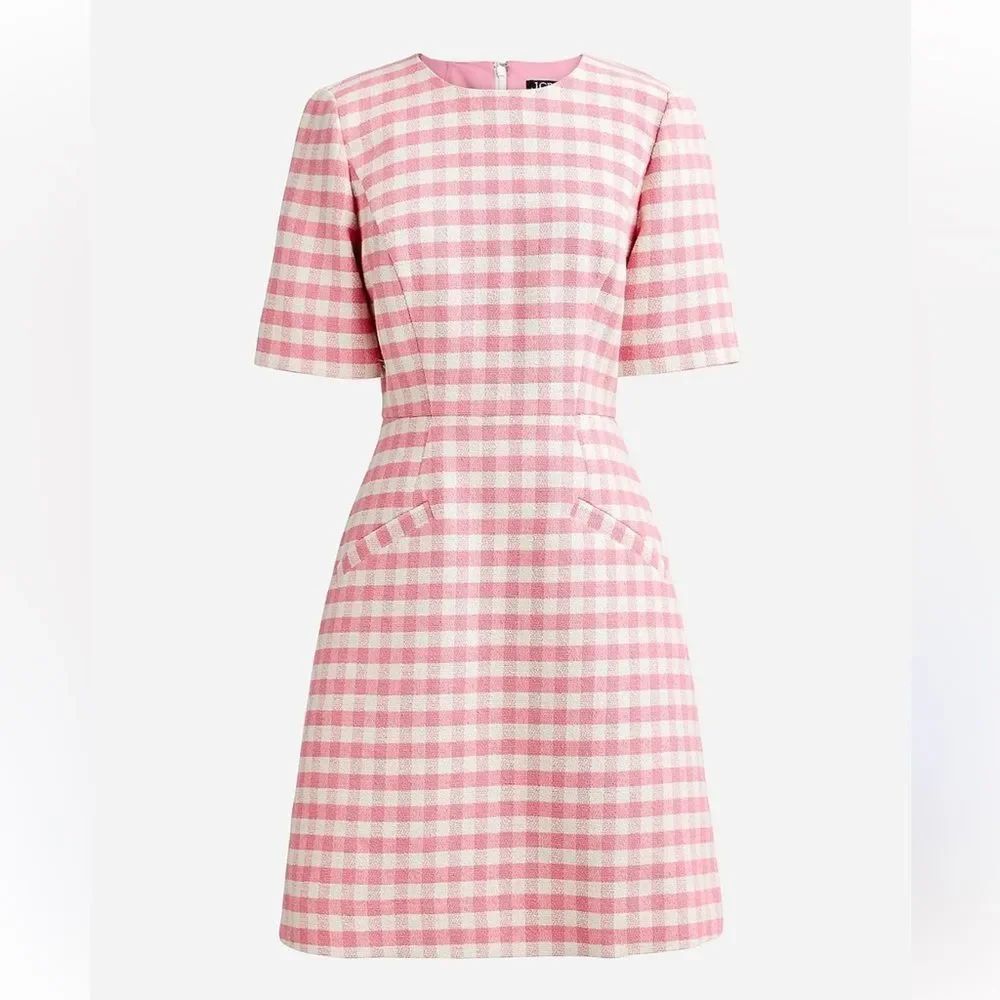 J.Crew Short-sleeve mini dress in gingham terry tweed